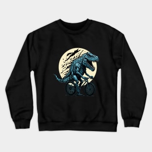 Dinosaur lover cyclist on the moon in forest Crewneck Sweatshirt